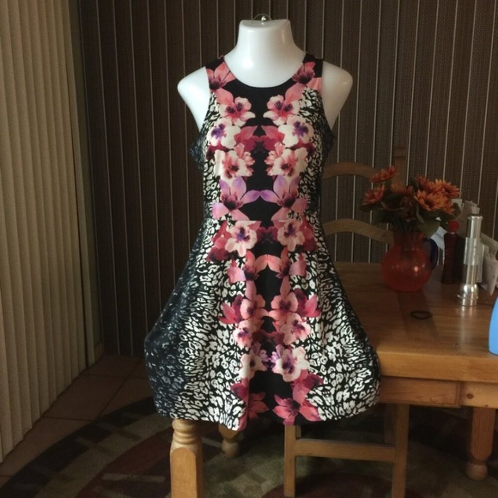 HM Black & White Sleeveless Dress Pink-Red Flowers